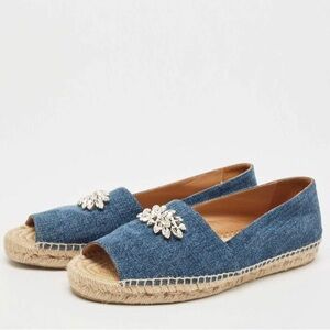 Miu Miu Denim Crystal Embellished Flats